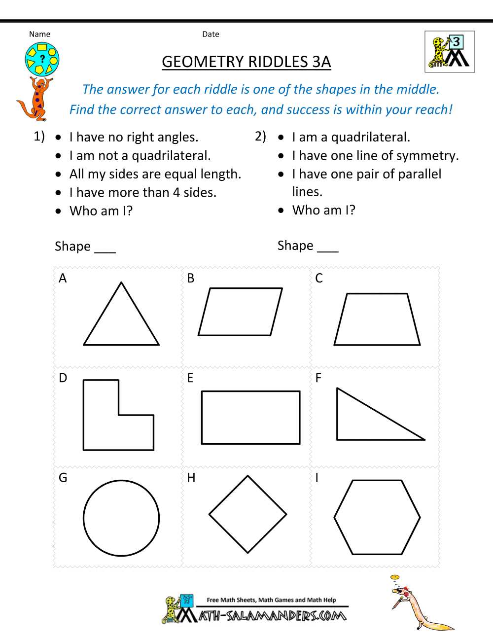 7th Grade Geometry Questions and Answers